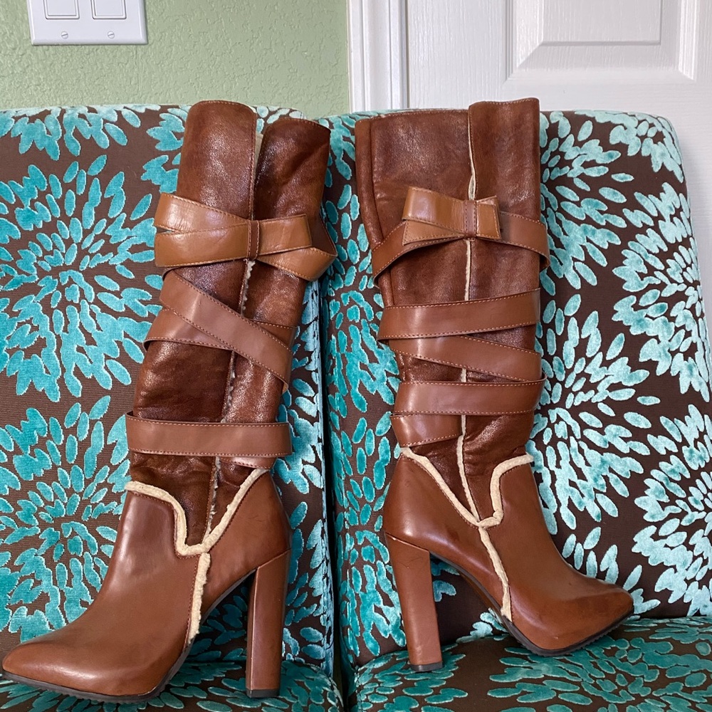 knee high suede brown boots